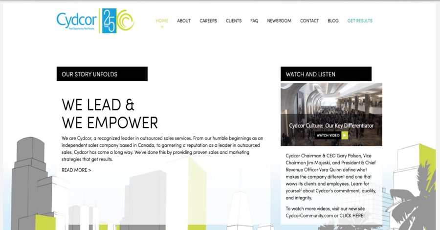 Homepage of the Cydcor website
